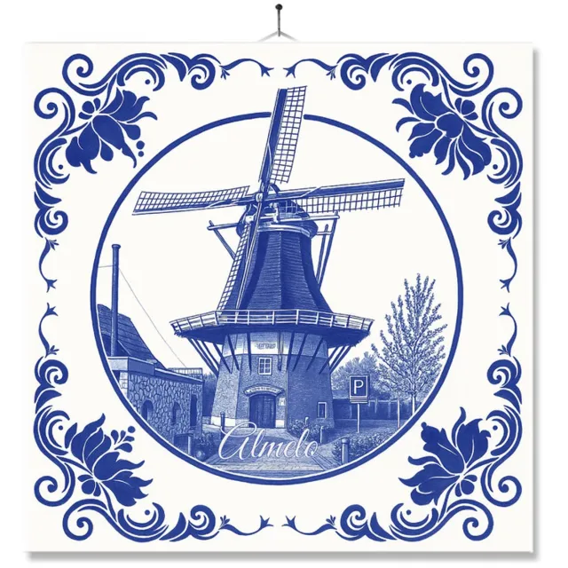 MC Living Tegel Met Opdruk | Almelo | Delft Blauw | Cadeau | Inclusief Geschenkdoos | Standaard | Ophangsysteem Ontwerp 2