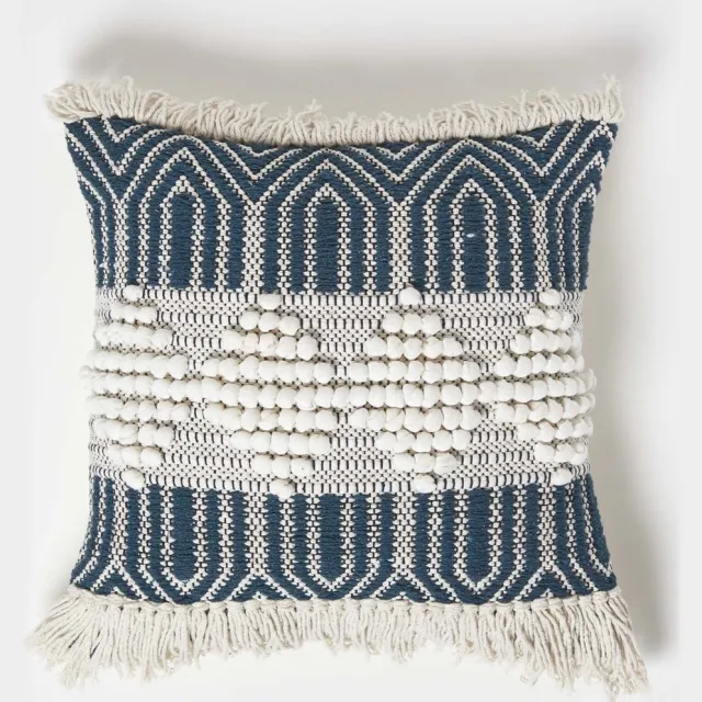 Homescapes Kelim kussen Safi crème wit-blauw - kussen 45 x 45 cm met vulling Crèmewit-Blauw