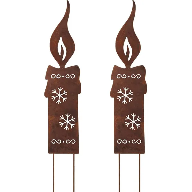 sojupcal Roestige kaarsen, 2 stuks, kerstdecoratie voor buiten, tuinsteker, roest, decoratie, boomstekker Rood