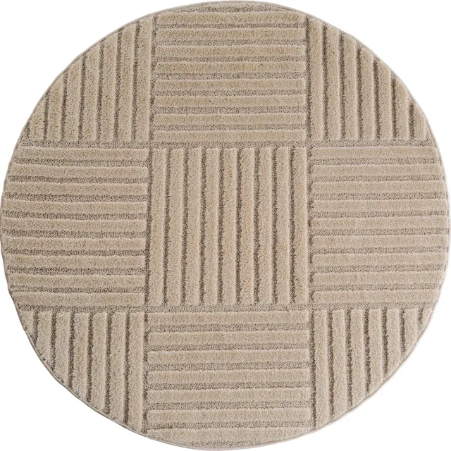 Muratap Japandi Art Kubic - Rond Scandinavisch Vloerkleed - Laagpolig Effen - Beige- 120 CM Ø