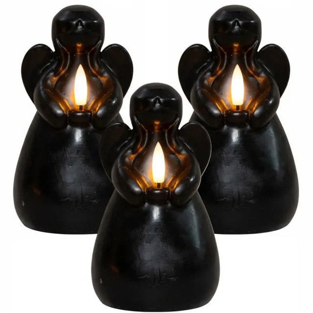 Anna's Collection LED kaars engel - 3x - zwart - 14 x 8 cm - met timer - op batterijen - kerst - kerstkaarsen