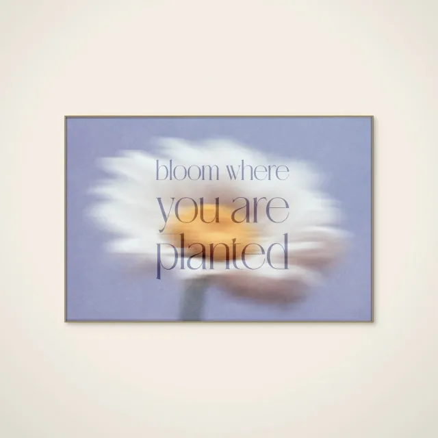 HelloWalls Akoestisch schilderij - 90 x 60 cm - Bloom Where Planted van Treechild - Abstracte wanddecoratie - goud textielframe Meerkleurig