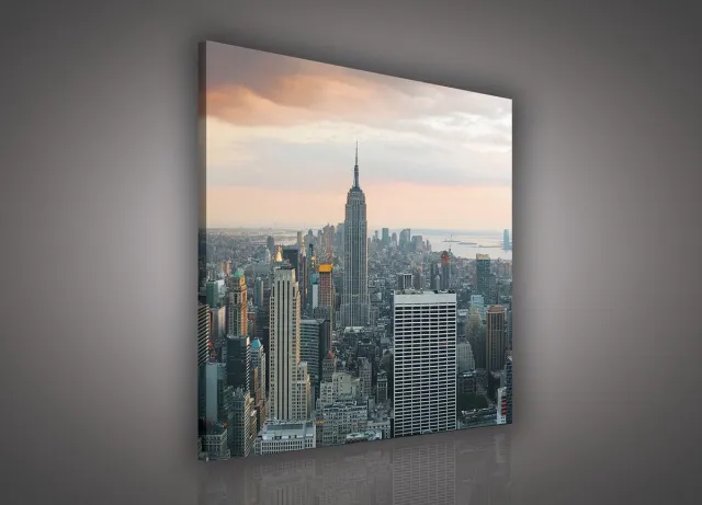 Canvas Schilderij - New York - Stad - Lichten - Skyline - Toren - Blauw - Gebouw - Schilderij Woonkamer - Schilderijen op canvas - Inclusief Frame - 80x80cm (LxB)