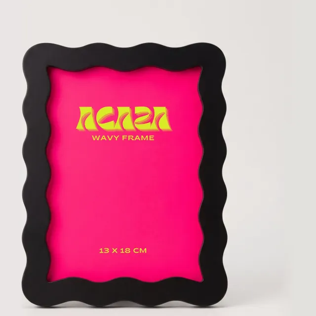 Acaza Fotolijst - Fotokader - Fotolijst 13x18 cm - Fotomaat 13x18 cm - Zwart - Wavy Frame - MDF Hout - Golvend - Wave - Portretlijst