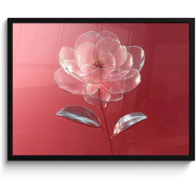FrameYourWall Poster in lijst - Fotolijst 70x50 cm - Posters - Sierlijk - Bloem - Roze - Glazen - Posterlijst zwart - Decoratie - Wanddecoratie woonkamer - Muurdecoratie slaapkamer Sierlijk - Bloem - Glazen