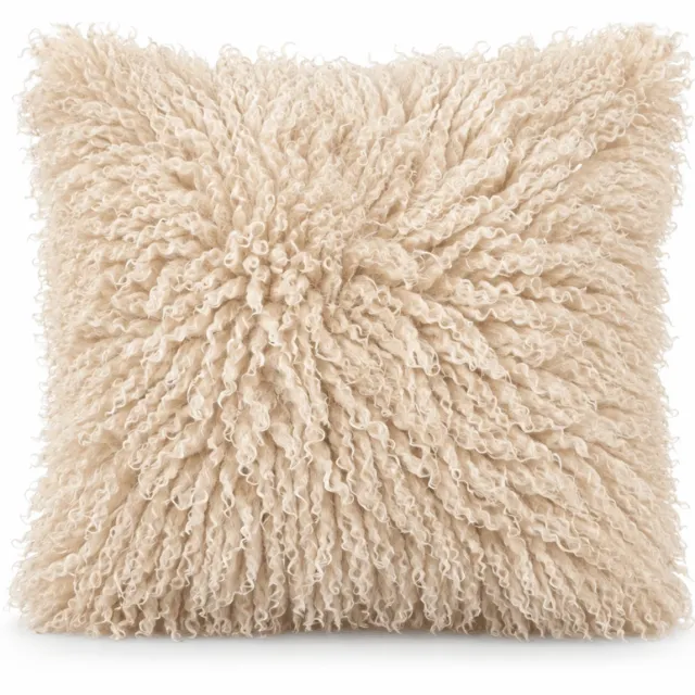 Youna Label Sierkussen 45x45 - Fluffy met Krullen - Beige - Kussen voor Bank & Woonkamer