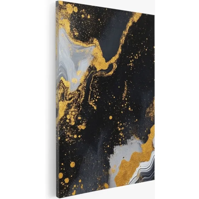 Saammp Canvas Schilderij - Vloeibaar - Zwart - Abstract kunstwerk - 50x70 - Foto op canvas - Wanddecoratie - Muurdecoratie Woonkamer - Slaapkamer decoratie - Canvas Print Multicolor