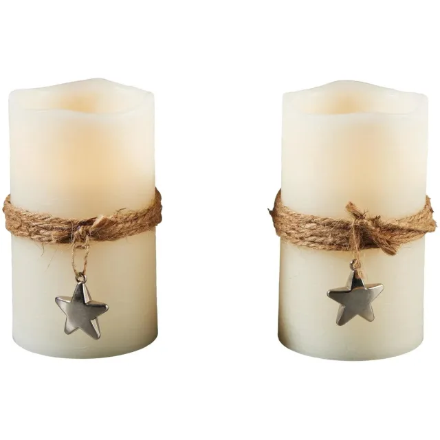 livarno Home LED Was Kaars - 12.5 x 7.5 cm - Set van 2 stuks - Met Touw en ster decoratie Wit