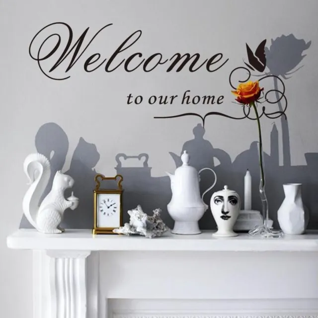 stickerheld "Welcome to our home" Muursticker voor decoratie in Huis | 25x60cm Zwart
