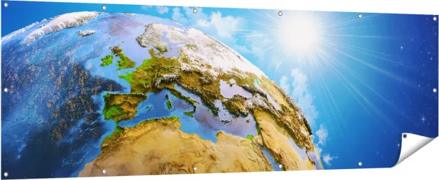 Gards Tuinposter Aarde vanuit de Ruimte op Europa - 210x70 cm - Tuindoek - Tuindecoratie - Wanddecoratie buiten - Tuinschilderij Multikleur