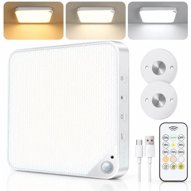 Sounix Plafondlamp met bewegingssensor - 8W - Afstandsbediening - 156 LED plafonniere - USB-opladen - Ronde - Wit