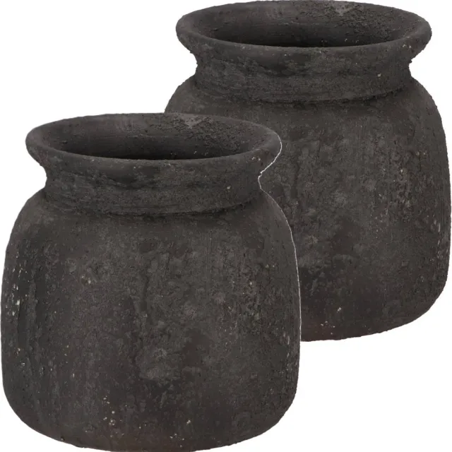 DK design Bloemenvaas kruik Maya - 2x - verweerd zwart - D16 x H17 cm - rustiek