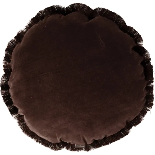 Mars & More Melody Fringes - rond sierkussen bruin - 45 x 45 cm