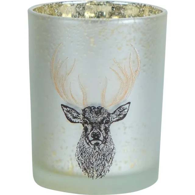 Mars & More Hert Gewei - glazen windlicht - wit en goud wit / goud