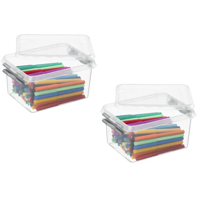 Sunware 4x stuks sunware q-line opberg box/opbergdoos - 2 liter - 20 x 15 x 10 cm - kunststof - opslagbox - transparant/zilver