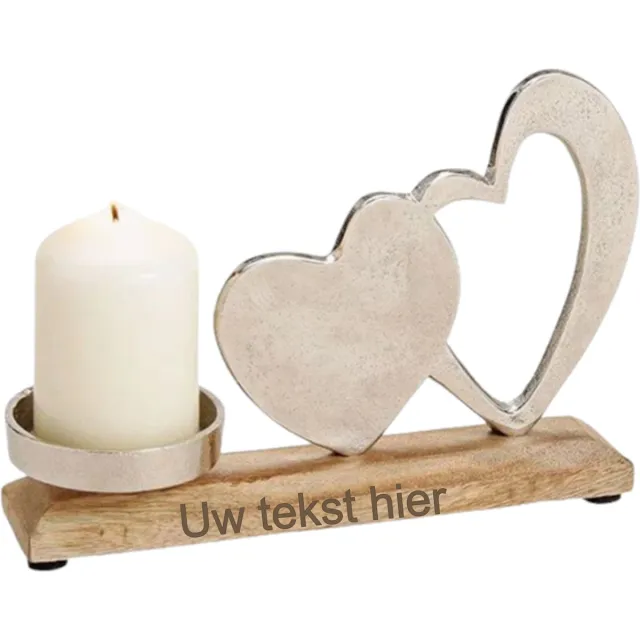 Geschenkgraveren.nl Kaarsen houder kandelaar met hart op voet van mangohout - gepersonaliseerd - kaars bruin