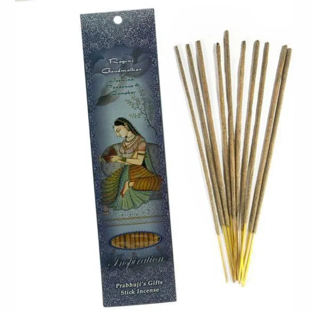 Prabhuji's Gifts Wierooksticks, handgerold, 'Ragini Gaudmalhar' met jasmijn, pandanus en kamfer (Intimiteit), 20 sticks