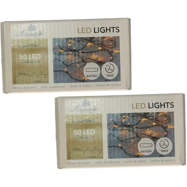 Anna's Collection 2x anna's collection kerstverlichting led ivy - 50 leds - 375 cm- warm wit - dimmer - 50cm aanloopsnoer