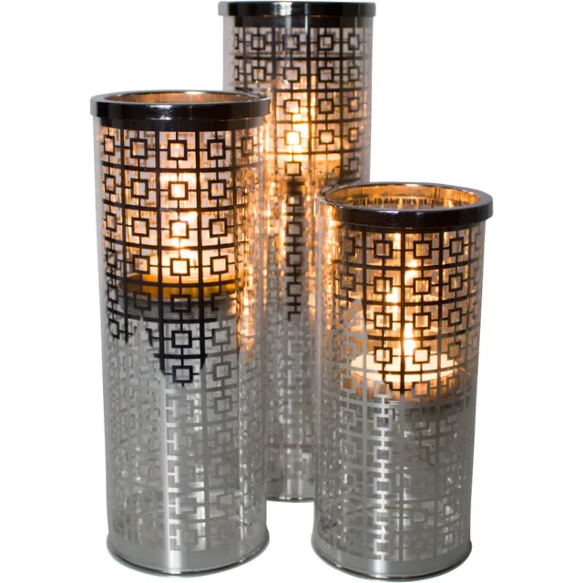 Mars & More Windlicht cilinder Grieks - glas zilver - 9 x 20 cm
