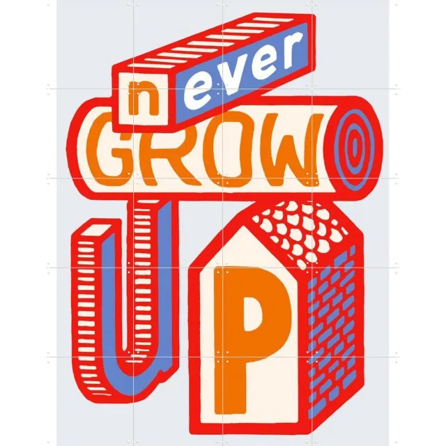IXXI Never Grow Up, Studio Boot - 80 x 100 cm - Grote wanddecoratie en posters - Speels, Grafisch Ontwerp, Kleurrijk, Typografie, Woonkamer, Mancave Rood