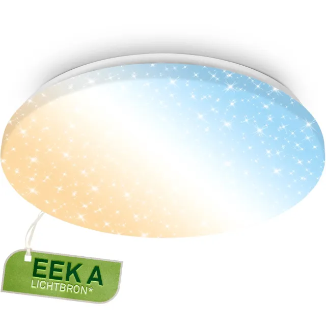 Briloner Verb A - CCT LED Plafondlamp - EEK A lichtbron* - plafonniere met sterrenhemeleffect - dimbaar met afstandsbediening -geheugen- en nachtlichtfunctie - Ø38cm - wit