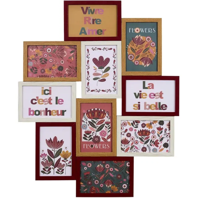 HOME DECO FACTORY Collage fotolijst - voor 10 fotos - 10 x 15 cm - MDF - 46 x 56 cm Multi