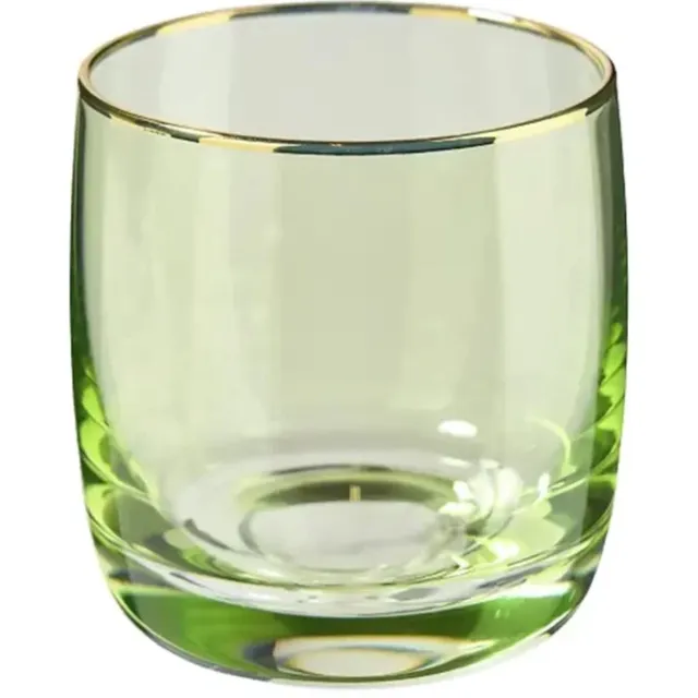Florisma Theelichthouder Groen Glas met Gouden Rand (8 x 8 cm)