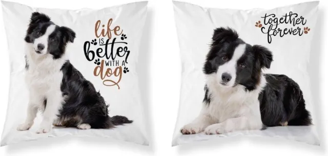 HUISDIER N HUISDIER Bordercollie Hond Sierkussen kussen 40x40cm incl vulling wit