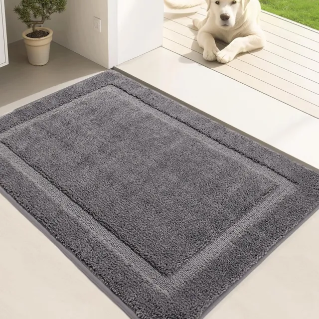 Famanu Schoonloopmat voor binnen, 60 x 90 cm, wasbare deurmat, antislip en super absorberend voor modderige poten van huisdieren Grijs