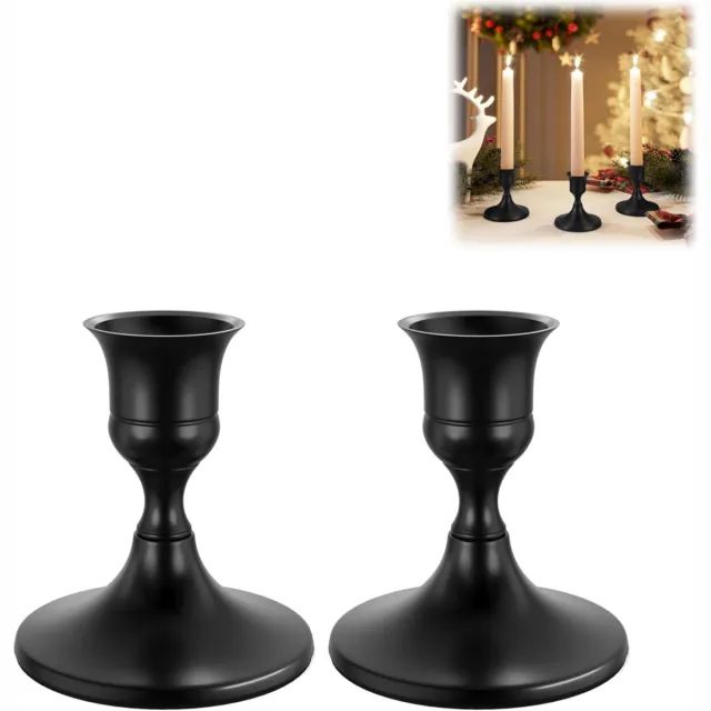 Sanorum 2 stuks - Kandelaars - Metalen kandelaars - Minimalistische stijl - Ideaal voor romantische tafels, bruiloftdecoraties, kaarsen - zwart