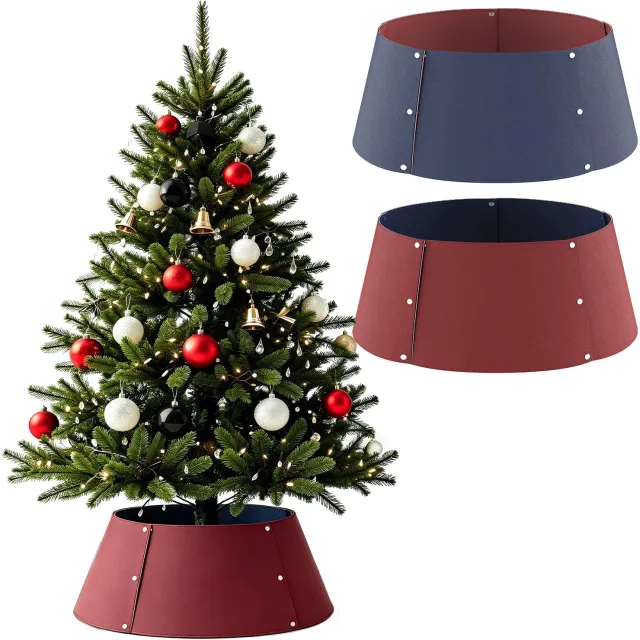 Soontrans Kerstboomkraag van Kunstleer, Omkeerbare Kerstboomstandaard Hoes in 2 Kleuren, Verstelbare Kerstboomvoet Afdekking tot 60 cm, Stijlvolle Kerstdecoratie, Donkerrood en Donkerblauw