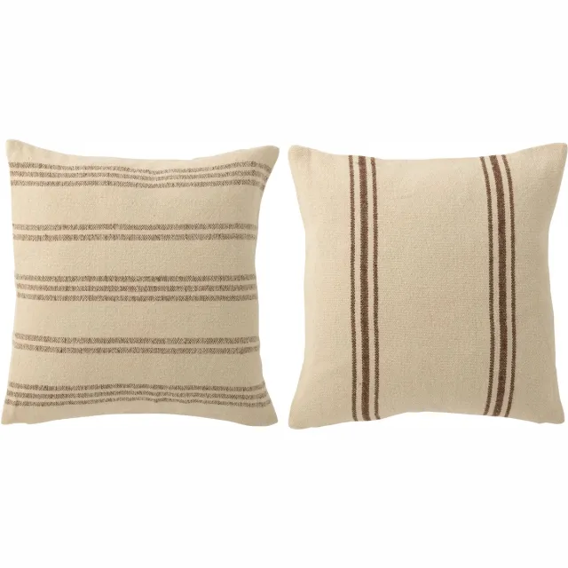 J-Line kussen Breeze Franjes - katoen - beige - 2 stuks Bruin