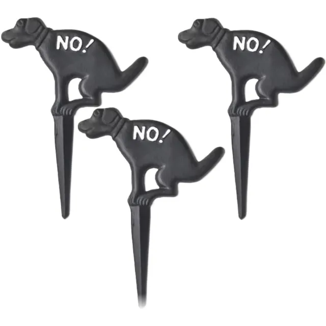 Bellatio Decorations Hondenbordje op steker - 3x - zwart - niet poepen - gietijzer - 27 cm - hondenpoep gazon bordje