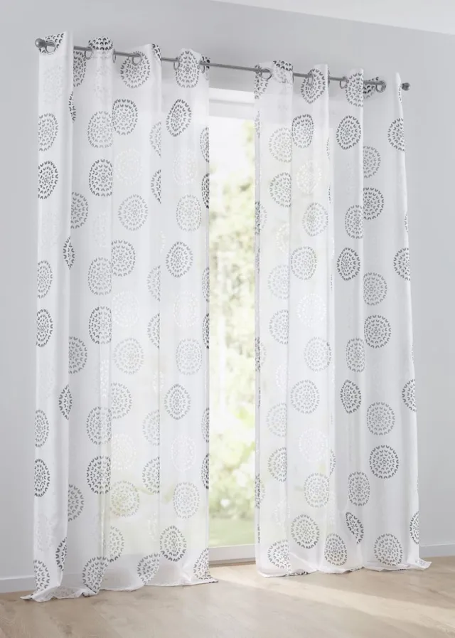 Ibenzoa Moderne semi-transparante gordijn met cirkelmotief en oogjes voor sfeervolle ruimtes White