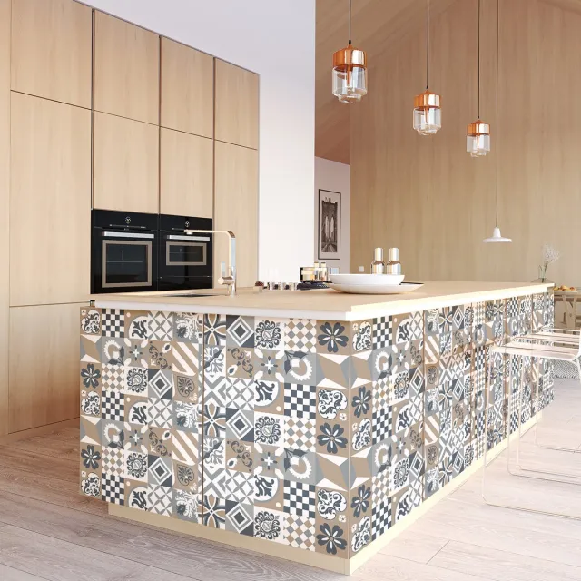 Ambiance Sticker Zelfklevende tegelmuurstickers voor keuken en badkamer - 60 cementtegelstickers voor meubels - Barcenas - 60 stickers 15x15cm Multi color