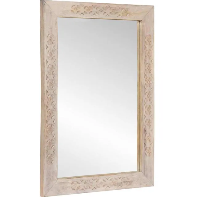 vidaXL wandspiegel Bleached Wit 70 x 50 cm Bewerkt hout en glas