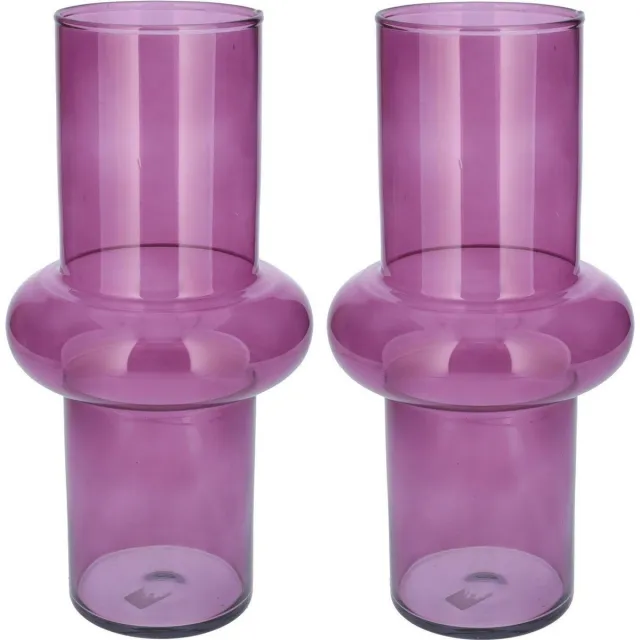 Bellatio Design Bloemenvaas - 2x - paars transparant gerecycled glas - 15 x 31 cm - vaas