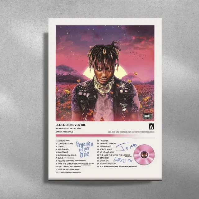 Luxe poster Juice Wrld - Legends never die - album cover - metalen poster - 30x40cm Roze