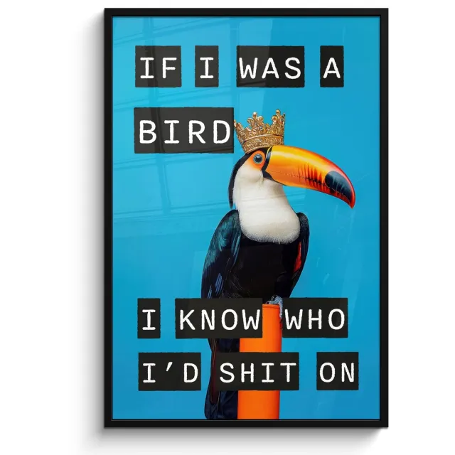 FrameYourWall Poster in lijst - Fotolijst 80x120 cm - Posters - Vogel - Toekan - Blauw - Quotes - Posterlijst zwart - Decoratie - Wanddecoratie woonkamer - Muurdecoratie slaapkamer Tekst - Toekan