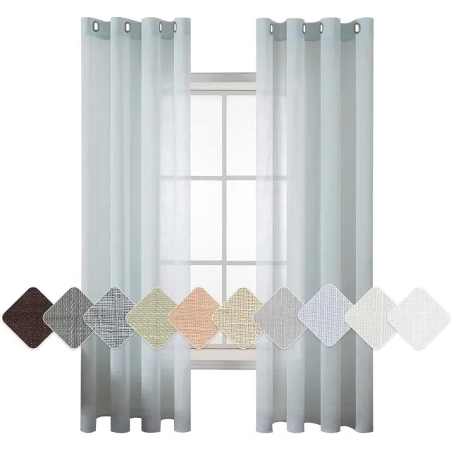 Miulee Set van 2 voile gordijnen, met oogjes, transparante linnenlook, gordijn met boven, voor woonkamer, helder, lichte doorlatend, siergordijn voor de slaapkamer, 140 x 215 cm (b x h), lichtblauw
