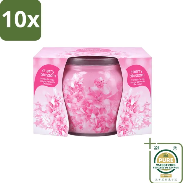 At Home 10 x At Home - Scents - Geurkaars - Cherry Blossom - 70 g - Wasstrips - Geurkaars - Kersenbloesem - Thuisgeur - Rustgevende Geur - Ontspanning Roze