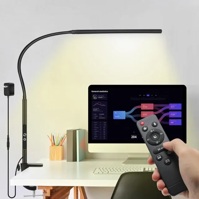 Lampen District Flexibele Bureaulamp met Klem – Afstandsbediening & Touchbediening – Hobby werklamp - Flexibele Werklamp - 2000k - 6500k zwart