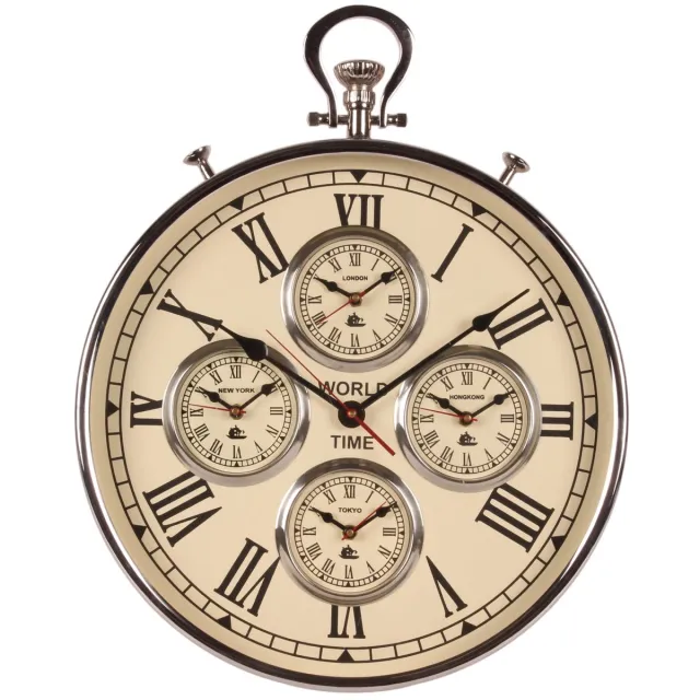 Baroque Klok - Wereldklok 51 cm - Zilver - Rond - Staal/Aluminium - 51x40x7 - Aluminium Silver