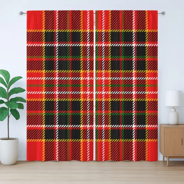 ABAKUHAUS Rustiek geruit gordijn, tartanstijl, met lussen en haken voor de woonkamer, 280 x 225 cm, rood meerkleurig
