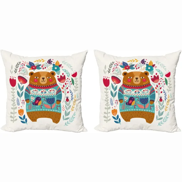 ABAKUHAUS Beer Sierkussenhoes Set van 2, Cartoon Bloemen, Modern Accent Dubbelzijdige Digitale Print, 45x45, Meerkleurig