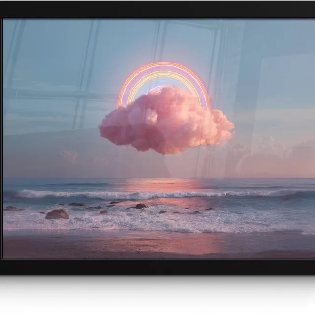 FrameYourWall Poster in lijst - Fotolijst 40x30 cm - Posters - Wolk - Regenboog - Zee - Posterlijst zwart - Decoratie - Wanddecoratie woonkamer - Muurdecoratie slaapkamer