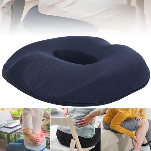CHOOLY Donutkussen Van Traagschuim - 45x40x7 cm Hoge Dichtheid Hoes Met Ritssluiting - Verlicht Rugpijn En Ischias - Voor Thuis, Op Kantoor En in De Auto - Marineblauw