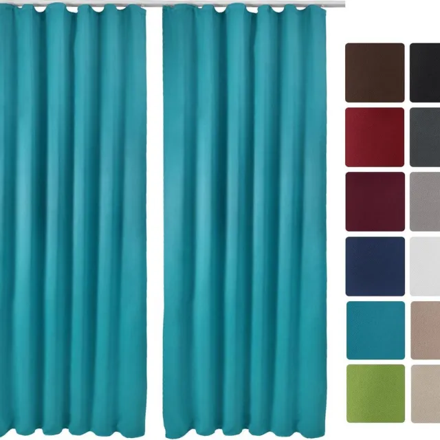 Beautissu Amelie BK Set van 2 Verduisterende Gordijnen met Plooiband Kant en Klaar 140x245cm Turquoise