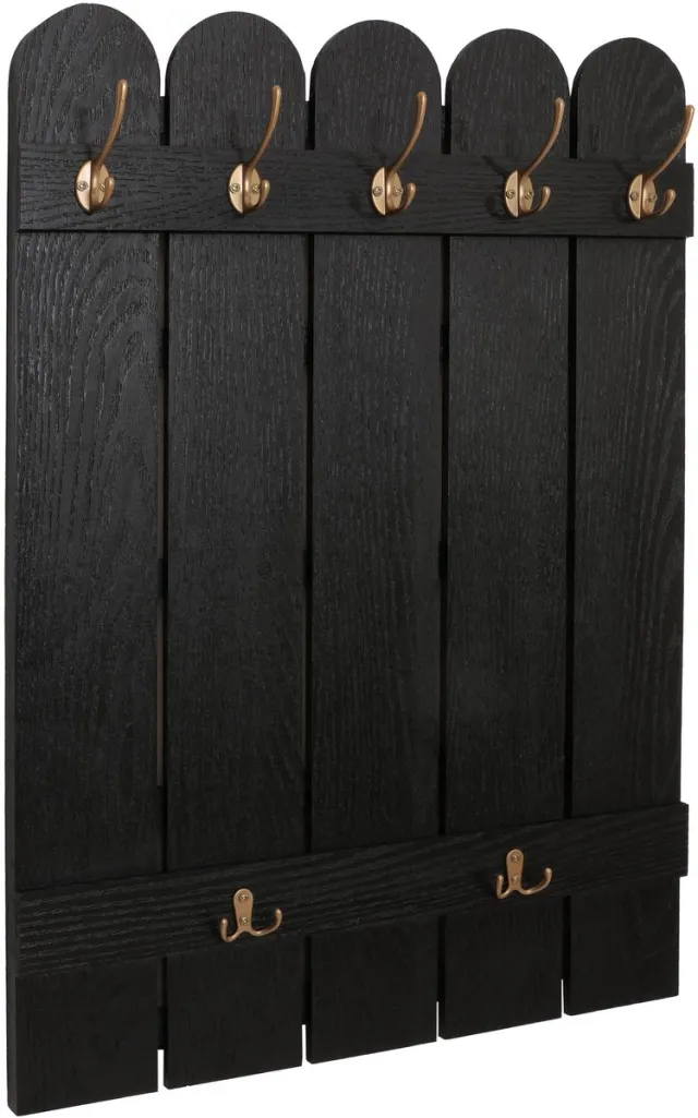 MCW Wandkapstok MCW-N95, kapstokpaneel, paulownia 7 haken 86x60cm ~ zwart