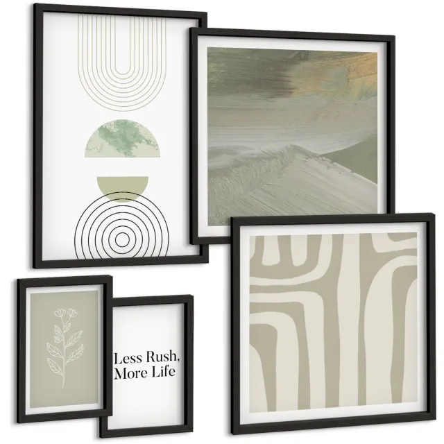 TULUP 4-Delige Schilderij Set - Stijlvolle graphics in pastelkleuren en geïnspireerd op de natuur. - 50 x 50 cm, 20 x 30 cm en 40 x 60 cm - Decoratieve Schilderijen - Woonkamer - Interieur - Muurdecoratie Zwarte lijst